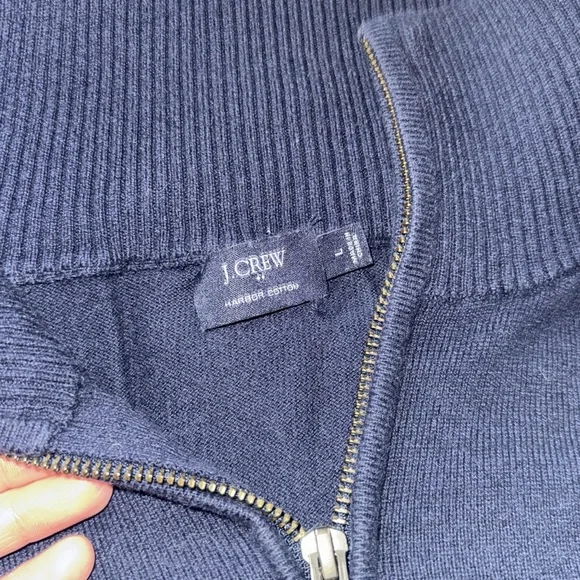 J. Crew Harbor Cotton Navy Quarter-Zip Sweater Large - Picture 3 of 3